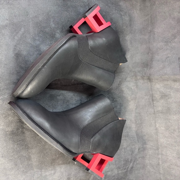 JEFFREY CAMPBELL Sz 7.5 Boots with Red Hollow Heel Alond Toe Ankle Booties NEW - Picture 4 of 9